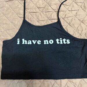 Source Unknown Black Crop Tank with White Statement Text